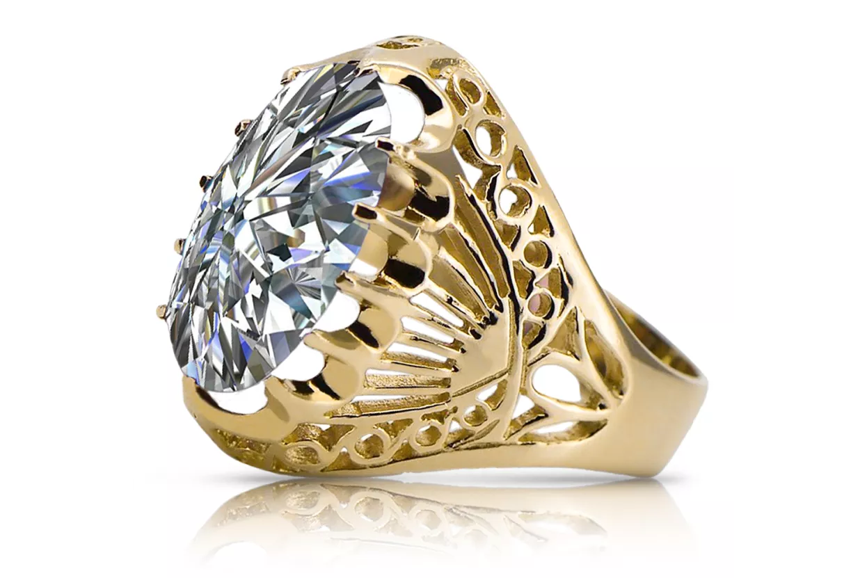 Anneau Artisanat vintage Zircon Or jaune 14 carats vrc020y